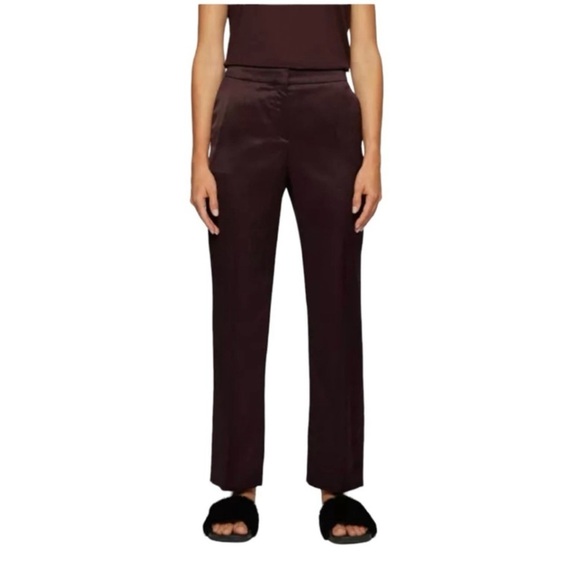 HUGO BOSS REGULAR-FIT TROUSERS IN HEAVYWEIGHT SATIN - BURGANDY - Picture 9 of 10
